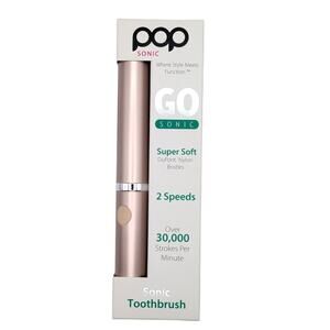 POP SONIC Go Sonic Portable Sonic Toothbrush Metallic Rose 2 Speed NEW Sealed